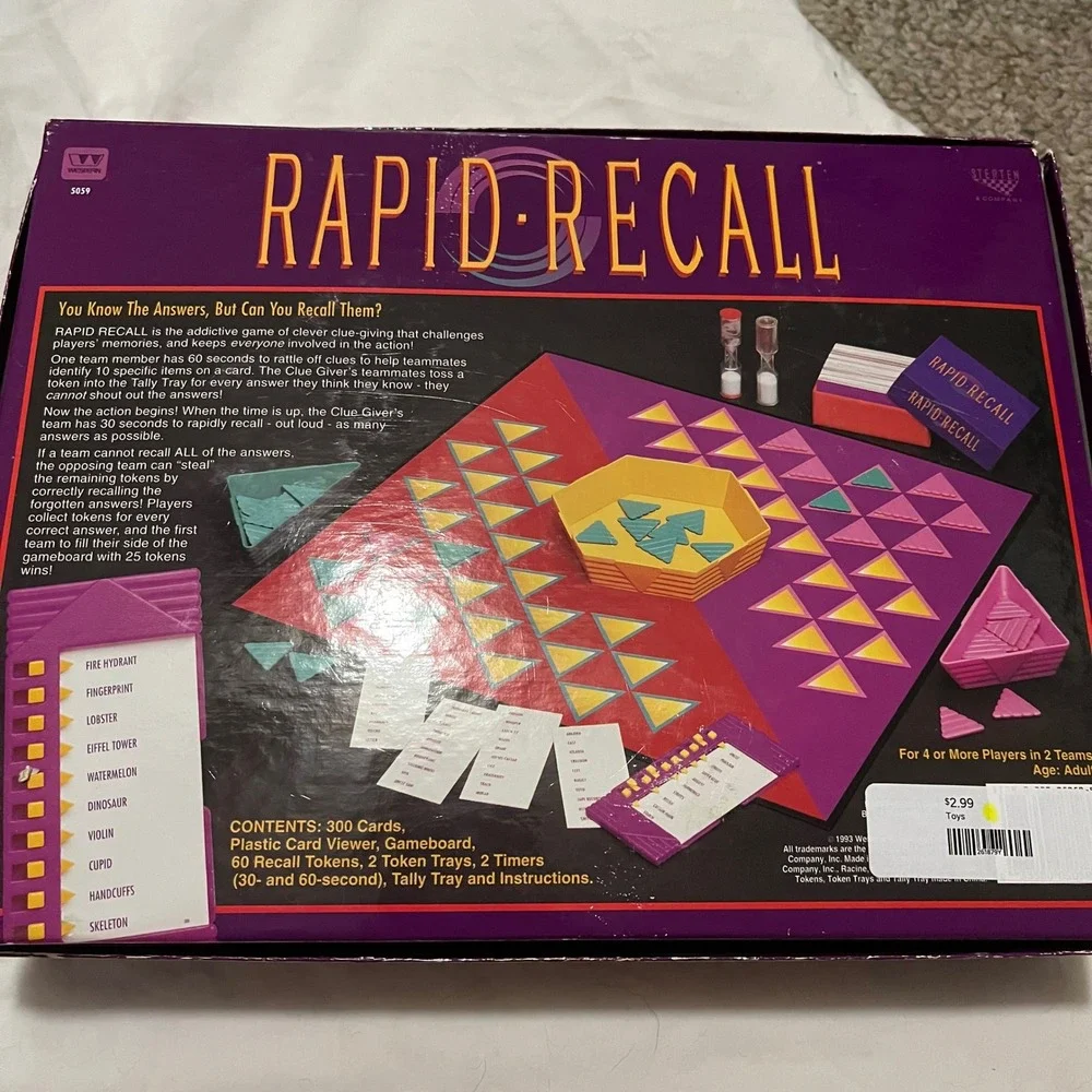 VINTAGE Rapid Recall Board Game COMPLETE Western 1993 Mystery Word